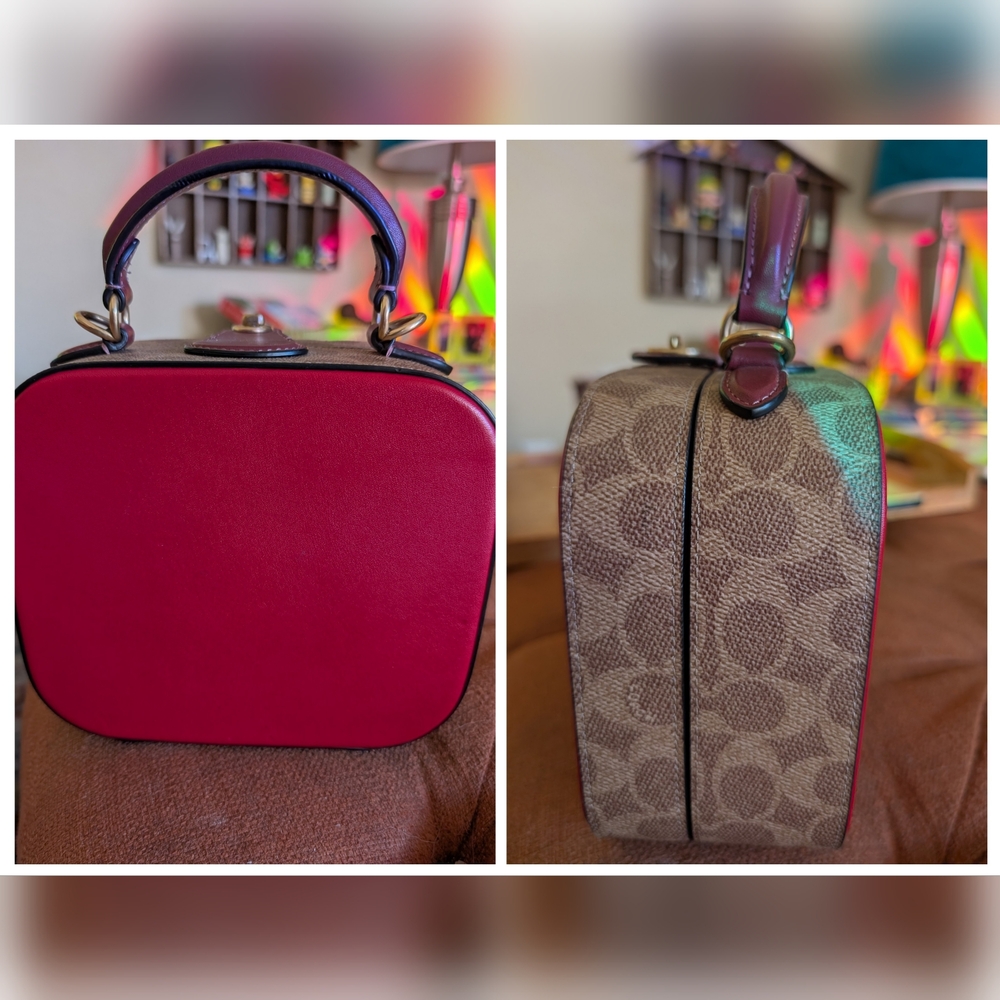 COACH Lunar New Year Square Red Leather & Signature Canvas Bag